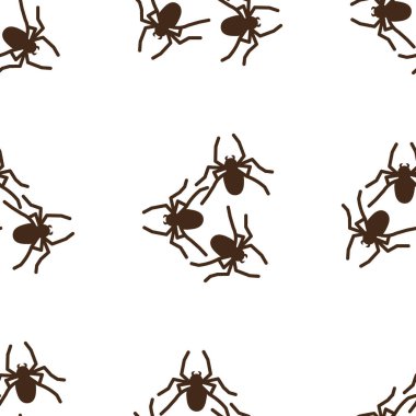 Beyaz bir arka planda örümcek vektörünün pürüzsüz deseni. Tekstil, kağıt, ambalaj kağıdı temalı böcek deseni