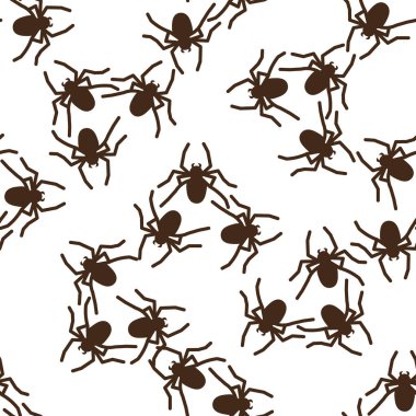 Beyaz bir arka planda örümcek vektörünün pürüzsüz deseni. Tekstil, kağıt, ambalaj kağıdı temalı böcek deseni