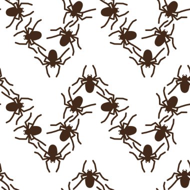 Beyaz bir arka planda örümcek vektörünün pürüzsüz deseni. Tekstil, kağıt, ambalaj kağıdı temalı böcek deseni
