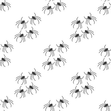 Beyaz bir arka planda örümcek vektörünün pürüzsüz deseni. Tekstil, kağıt, ambalaj kağıdı temalı böcek deseni