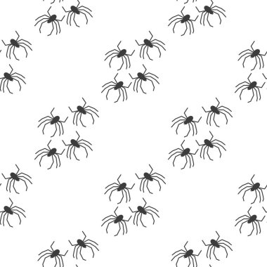 Beyaz bir arka planda örümcek vektörünün pürüzsüz deseni. Tekstil, kağıt, ambalaj kağıdı temalı böcek deseni
