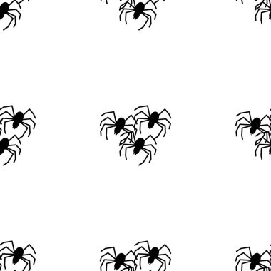 Beyaz bir arka planda örümcek vektörünün pürüzsüz deseni. Tekstil, kağıt, ambalaj kağıdı temalı böcek deseni