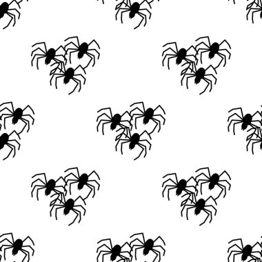 Beyaz bir arka planda örümcek vektörünün pürüzsüz deseni. Tekstil, kağıt, ambalaj kağıdı temalı böcek deseni