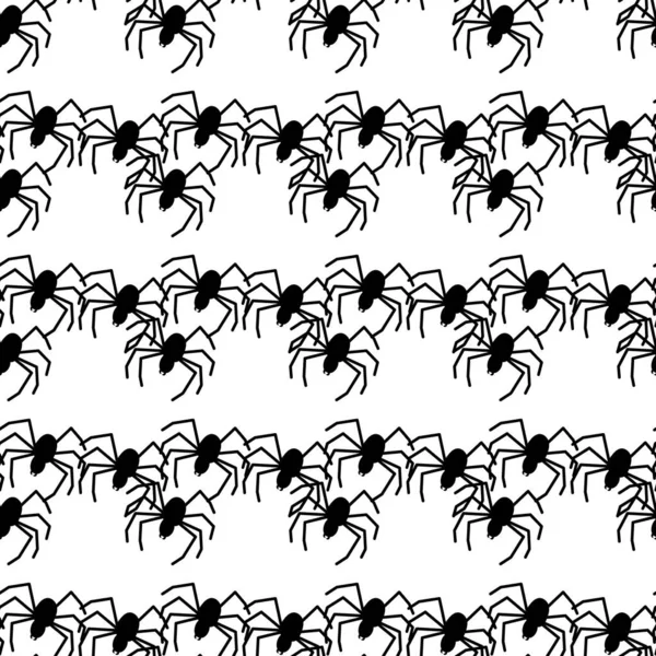 白色背景上的蜘蛛矢量无缝图案 纺织品 包装纸主题的昆虫图案印刷 — 图库矢量图片