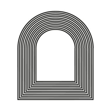 Sancak tasarımı için düz orta yüzyıl kemeri. Minimalist vektör çizimi. Peyzaj arka planı. İzole vektör çizimi. Boho tarzı. Moda posteri. Soyut geometrik dekoratif arkaplan.