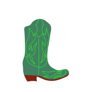  Süslü Owen Boy çizmesi. Vahşi Batı teması. El çizimi moda Vektörü izole edilmiş illüstrasyon.