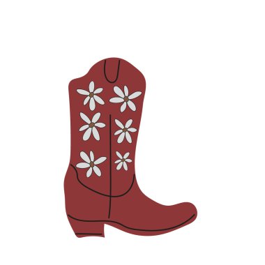  Süslü Owen Boy çizmesi. Vahşi Batı teması. El çizimi moda Vektörü izole edilmiş illüstrasyon.