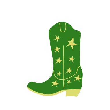  Süslü Owen Boy çizmesi. Vahşi Batı teması. El çizimi moda Vektörü izole edilmiş illüstrasyon.