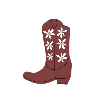 Süslü Owen Boy çizmesi. Vahşi Batı teması. El çizimi moda Vektörü izole edilmiş illüstrasyon.