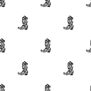 Süssüz desenli kovboy çizmeleri. Vahşi batı teması. Beyaz arkaplanda elle çizilmiş moda vektör çizimi