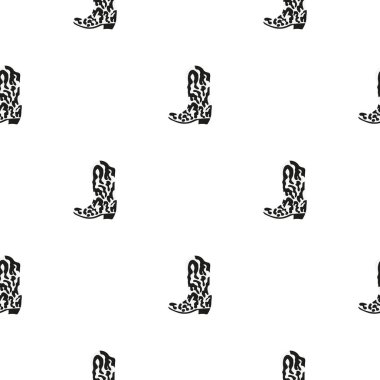 Süssüz desenli kovboy çizmeleri. Vahşi batı teması. Beyaz arkaplanda elle çizilmiş moda vektör çizimi