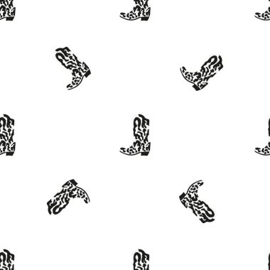 Süssüz desenli kovboy çizmeleri. Vahşi batı teması. Beyaz arkaplanda elle çizilmiş moda vektör çizimi