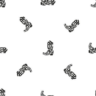 Süssüz desenli kovboy çizmeleri. Vahşi batı teması. Beyaz arkaplanda elle çizilmiş moda vektör çizimi