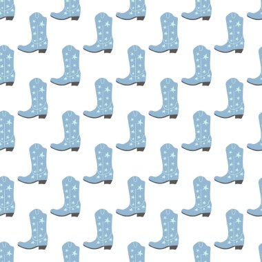 Süssüz desenli kovboy çizmeleri. Vahşi batı teması. Beyaz arkaplanda elle çizilmiş moda vektör çizimi