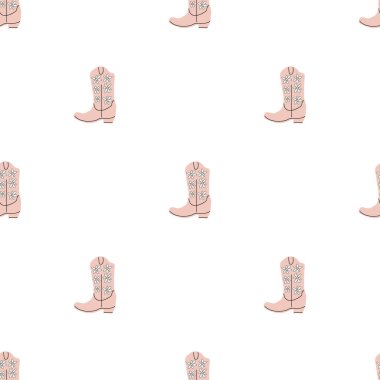 Süssüz desenli kovboy çizmeleri. Vahşi batı teması. Beyaz arkaplanda elle çizilmiş moda vektör çizimi