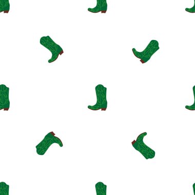 Süssüz desenli kovboy çizmeleri. Vahşi batı teması. Beyaz arkaplanda elle çizilmiş moda vektör çizimi