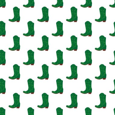 Süssüz desenli kovboy çizmeleri. Vahşi batı teması. Beyaz arkaplanda elle çizilmiş moda vektör çizimi