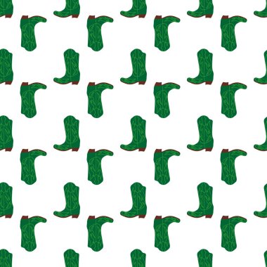 Süssüz desenli kovboy çizmeleri. Vahşi batı teması. Beyaz arkaplanda elle çizilmiş moda vektör çizimi