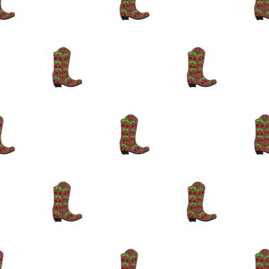 Süssüz desenli kovboy çizmeleri. Vahşi batı teması. Beyaz arkaplanda elle çizilmiş moda vektör çizimi