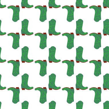 Süssüz desenli kovboy çizmeleri. Vahşi batı teması. Beyaz arkaplanda elle çizilmiş moda vektör çizimi