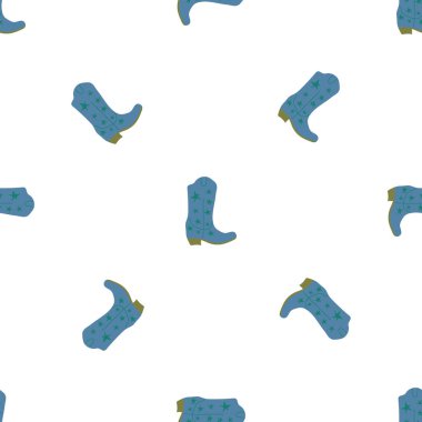 Süssüz desenli kovboy çizmeleri. Vahşi batı teması. Beyaz arkaplanda elle çizilmiş moda vektör çizimi