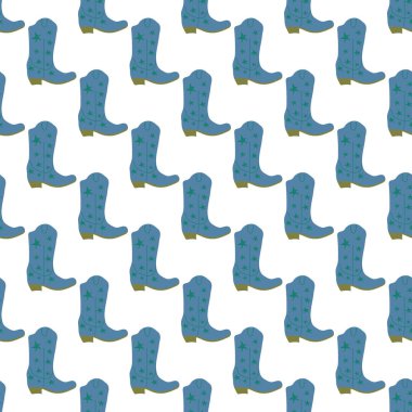 Süssüz desenli kovboy çizmeleri. Vahşi batı teması. Beyaz arkaplanda elle çizilmiş moda vektör çizimi