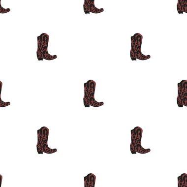 Süssüz desenli kovboy çizmeleri. Vahşi batı teması. Beyaz arkaplanda elle çizilmiş moda vektör çizimi