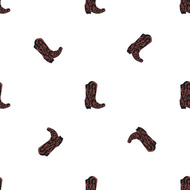 Süssüz desenli kovboy çizmeleri. Vahşi batı teması. Beyaz arkaplanda elle çizilmiş moda vektör çizimi