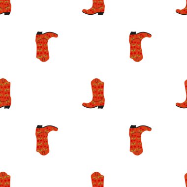 Süssüz desenli kovboy çizmeleri. Vahşi batı teması. Beyaz arkaplanda elle çizilmiş moda vektör çizimi