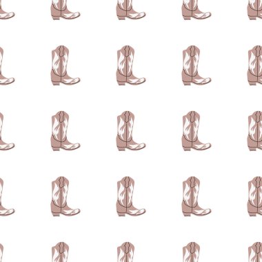 Süssüz desenli kovboy çizmeleri. Vahşi batı teması. Beyaz arkaplanda elle çizilmiş moda vektör çizimi