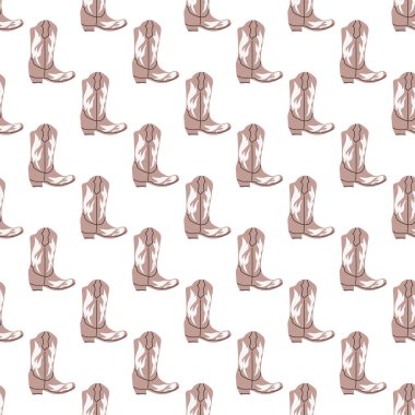 Süssüz desenli kovboy çizmeleri. Vahşi batı teması. Beyaz arkaplanda elle çizilmiş moda vektör çizimi