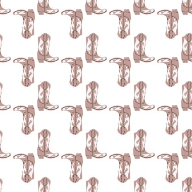 Süssüz desenli kovboy çizmeleri. Vahşi batı teması. Beyaz arkaplanda elle çizilmiş moda vektör çizimi