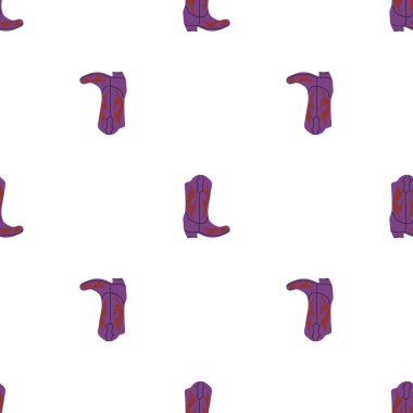 Süssüz desenli kovboy çizmeleri. Vahşi batı teması. Beyaz arkaplanda elle çizilmiş moda vektör çizimi
