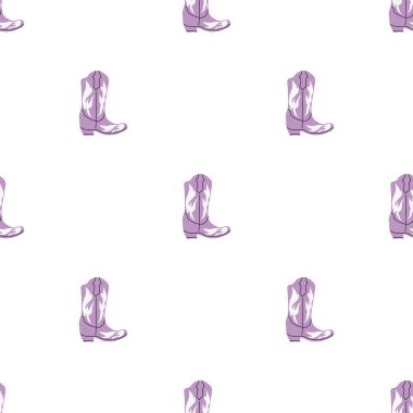 Süssüz desenli kovboy çizmeleri. Vahşi batı teması. Beyaz arkaplanda elle çizilmiş moda vektör çizimi