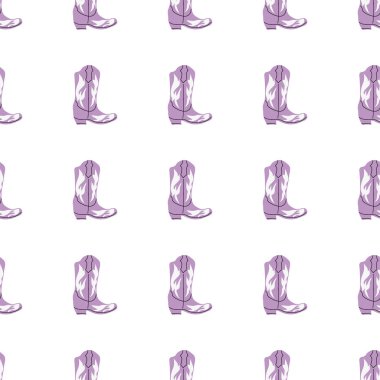 Süssüz desenli kovboy çizmeleri. Vahşi batı teması. Beyaz arkaplanda elle çizilmiş moda vektör çizimi