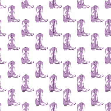 Süssüz desenli kovboy çizmeleri. Vahşi batı teması. Beyaz arkaplanda elle çizilmiş moda vektör çizimi