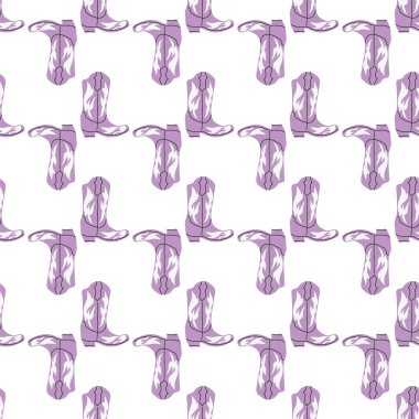 Süssüz desenli kovboy çizmeleri. Vahşi batı teması. Beyaz arkaplanda elle çizilmiş moda vektör çizimi