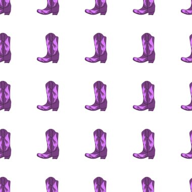 Süssüz desenli kovboy çizmeleri. Vahşi batı teması. Beyaz arkaplanda elle çizilmiş moda vektör çizimi