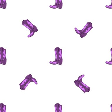 Süssüz desenli kovboy çizmeleri. Vahşi batı teması. Beyaz arkaplanda elle çizilmiş moda vektör çizimi