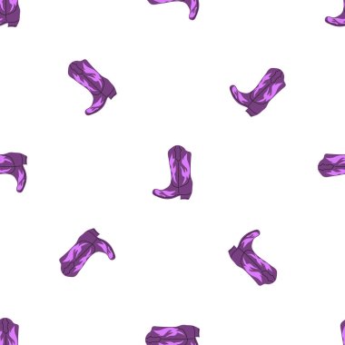 Süssüz desenli kovboy çizmeleri. Vahşi batı teması. Beyaz arkaplanda elle çizilmiş moda vektör çizimi