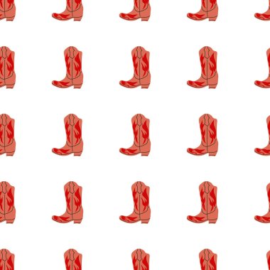 Süssüz desenli kovboy çizmeleri. Vahşi batı teması. Beyaz arkaplanda elle çizilmiş moda vektör çizimi