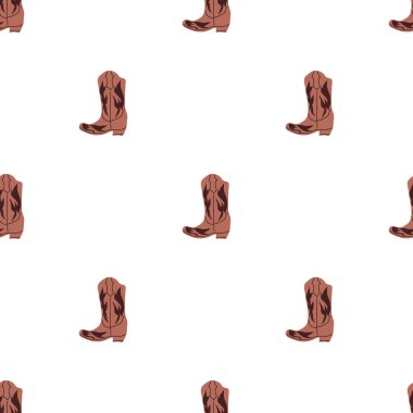 Süssüz desenli kovboy çizmeleri. Vahşi batı teması. Beyaz arkaplanda elle çizilmiş moda vektör çizimi