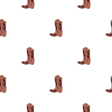 Süssüz desenli kovboy çizmeleri. Vahşi batı teması. Beyaz arkaplanda elle çizilmiş moda vektör çizimi