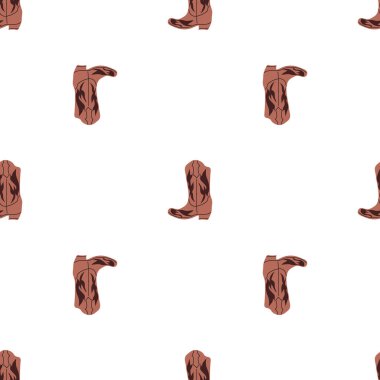 Süssüz desenli kovboy çizmeleri. Vahşi batı teması. Beyaz arkaplanda elle çizilmiş moda vektör çizimi