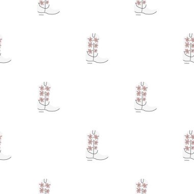 Süssüz desenli kovboy çizmeleri. Vahşi batı teması. Beyaz arkaplanda elle çizilmiş moda vektör çizimi