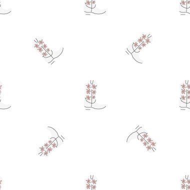 Süssüz desenli kovboy çizmeleri. Vahşi batı teması. Beyaz arkaplanda elle çizilmiş moda vektör çizimi