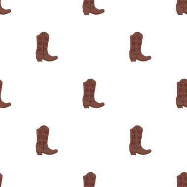 Süssüz desenli kovboy çizmeleri. Vahşi batı teması. Beyaz arkaplanda elle çizilmiş moda vektör çizimi