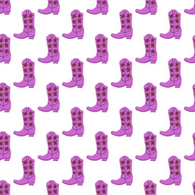 Süssüz desenli kovboy çizmeleri. Vahşi batı teması. Beyaz arkaplanda elle çizilmiş moda vektör çizimi