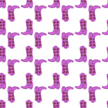 Süssüz desenli kovboy çizmeleri. Vahşi batı teması. Beyaz arkaplanda elle çizilmiş moda vektör çizimi