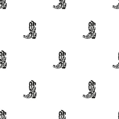 Süssüz desenli kovboy çizmeleri. Vahşi batı teması. Beyaz arkaplanda elle çizilmiş moda vektör çizimi